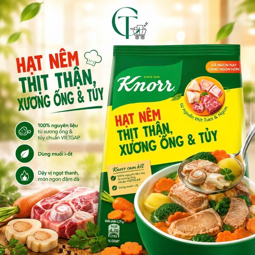 Hạt nêm thịt thăn, xương ống, tủy Knorr gói 1,8Kg/ 900g/ 400g