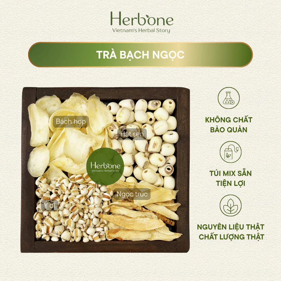 Trà Bạch Ngọc, Liên Ngọc Dưỡng Nhan Thang HerbOne  Ngọc Trúc, Ý Dĩ, Hạt Sen, Bách Hợp Làm Đẹp Da, Hỗ Trợ Trắng Da