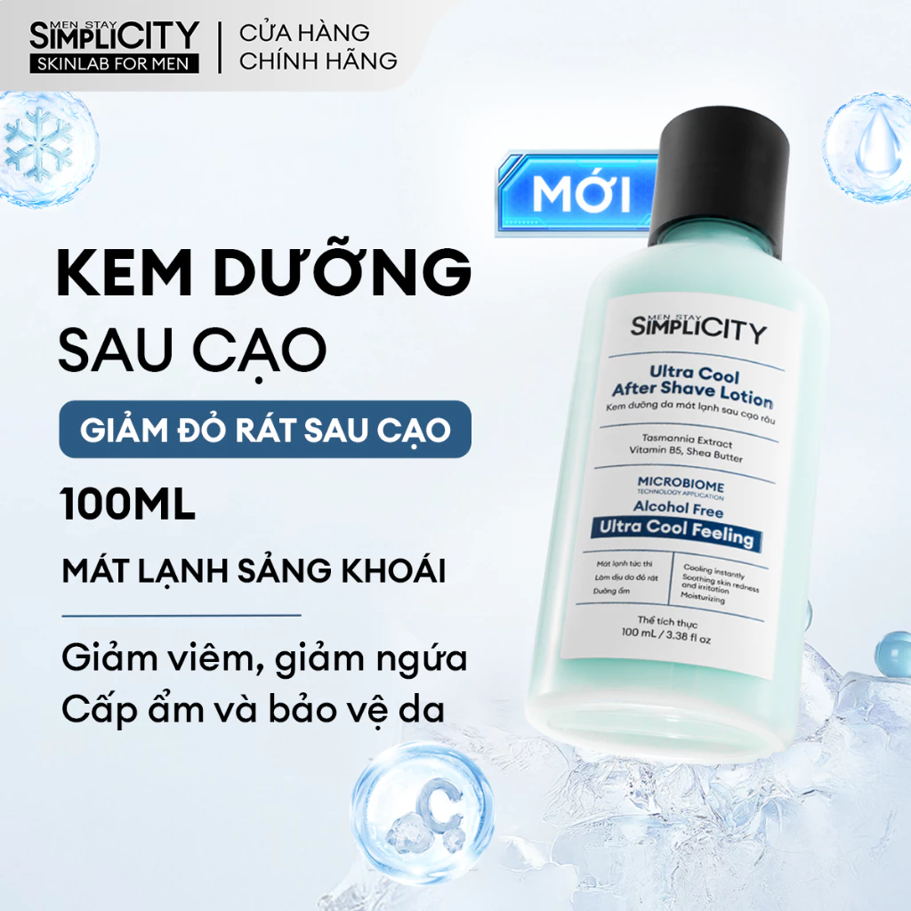 Kem dưỡng sau cạo Men Stay Simplicity Ultra Cool After Shave Lotion giảm đỏ rát mát lạnh 100ml