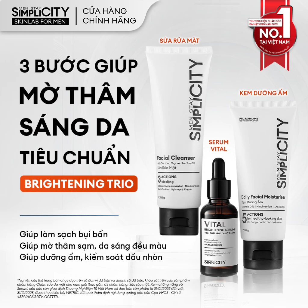 Combo Brightening Trio mờ thâm sáng da tiêu chuẩn cho nam Men Stay Simplicity