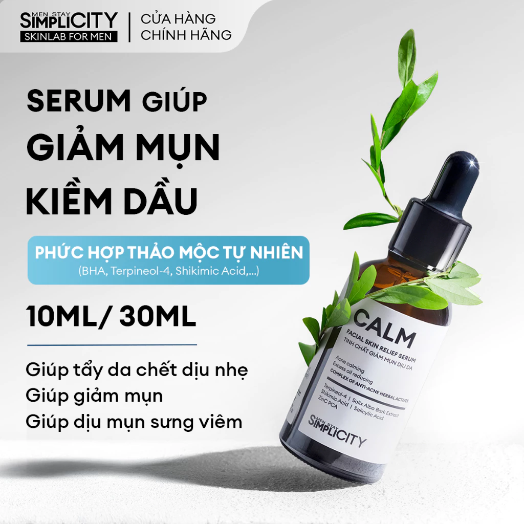 Serum Calm giảm mụn kiềm dầu cho nam BHA + phức hợp thảo mộc Men Stay Simplicity 10ml/30ml