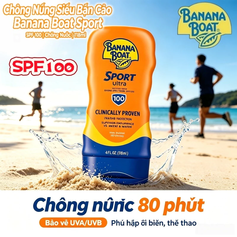 [Phiên bản mới] Kem chống nắng Banana Boat Sport Ultra SPF 100 118ml chống thấm mồ hôi cho mặt và cơ thể