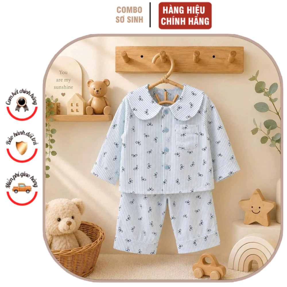 Bộ đồ ngủ Narin pijama áo cổ sen mềm mại, thoáng khí an toàn với làn da nhạy cảm của bé size 9M-4Y và 8-17kg.
