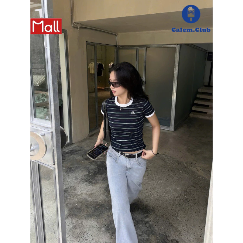 Calem.Club - Áo baby tee SUNDAE thêu que kem, áo kiểu cổ tròn form boxy vải cotton 2 chiều style năng động