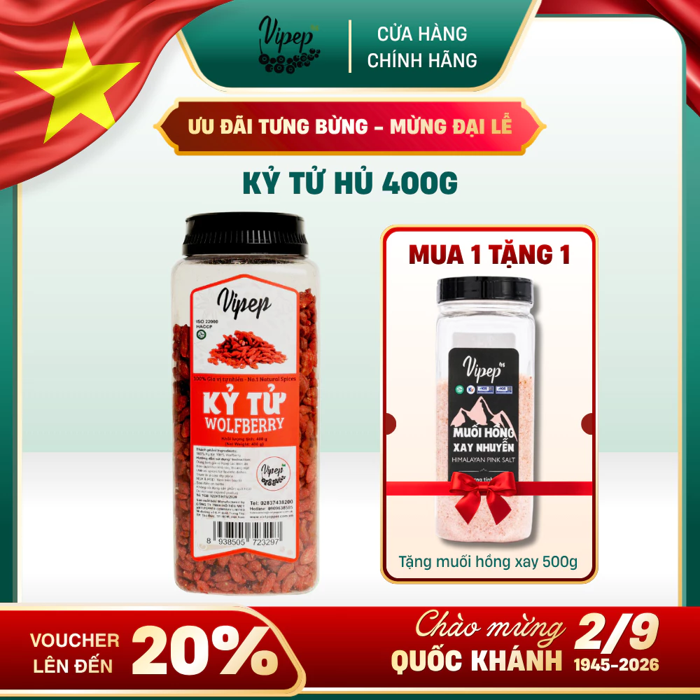 Kỷ Tử Ninh Hạ Tự Nhiên Vipep Hũ Nhựa 400g - Gia vị Vipep