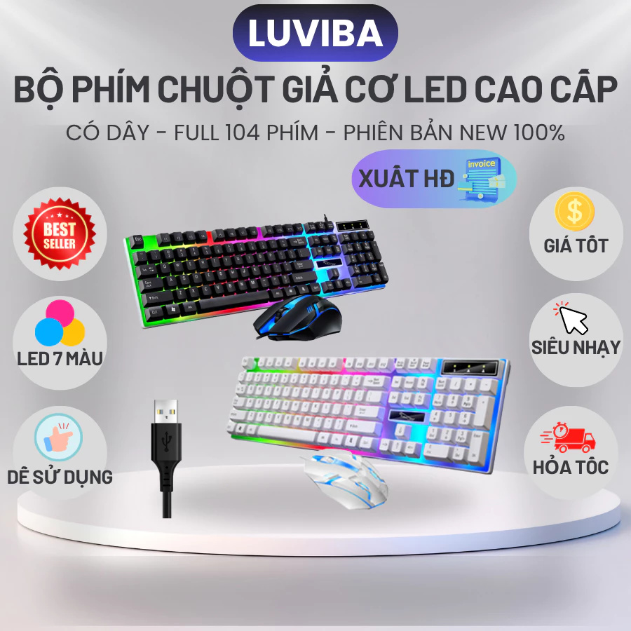 Bàn phím máy tính có dây laptop giả cơ gaming Led giá rẻ cute LUVIBA BP01