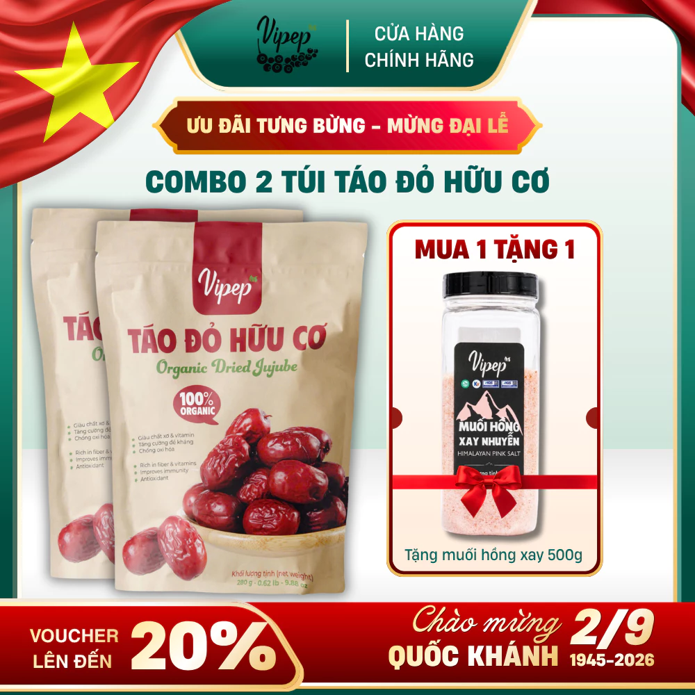 Combo 2 Túi Táo Đỏ Hữu Cơ Tân Cương Vipep Túi 280g, dùng hầm, nấu, chế biến món ăn - Gia vị Vipep
