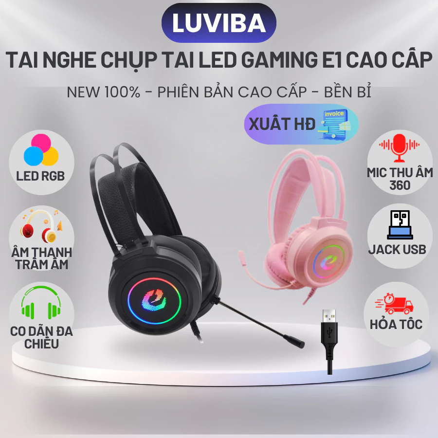 Tai nghe chụp tai máy tính laptop có mic có dây gaming led LUVIBA G09