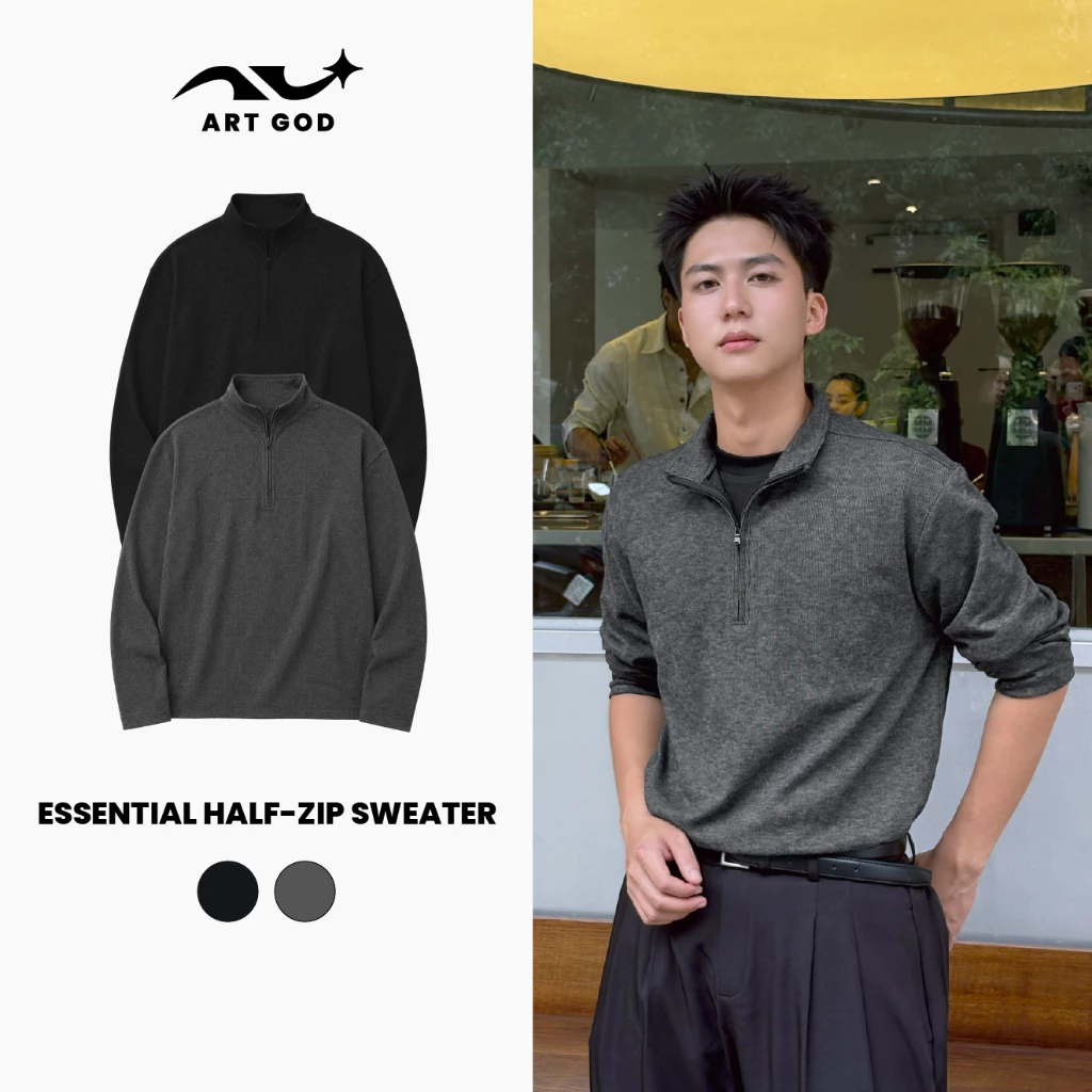 Áo Sweater Half Zip Form Regular Vải Len Tăm Dày Dặn Tôn Dáng Nam Nữ Unisex ARTGOD HMS11
