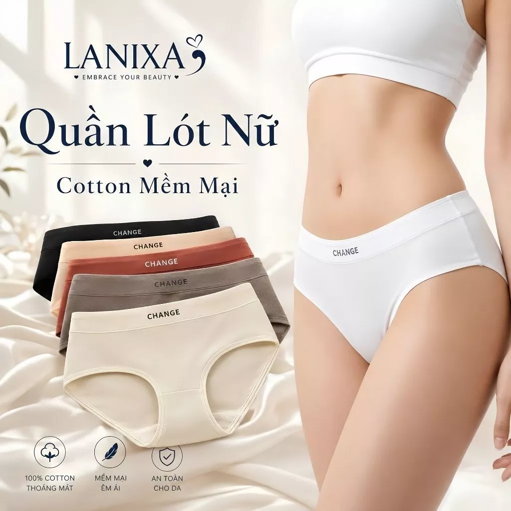 Quần lót nữ cotton kháng khuẩn khử mùi cạp vừa tôn dáng in chữ dễ thương và gợi cảm LANIXA L2430