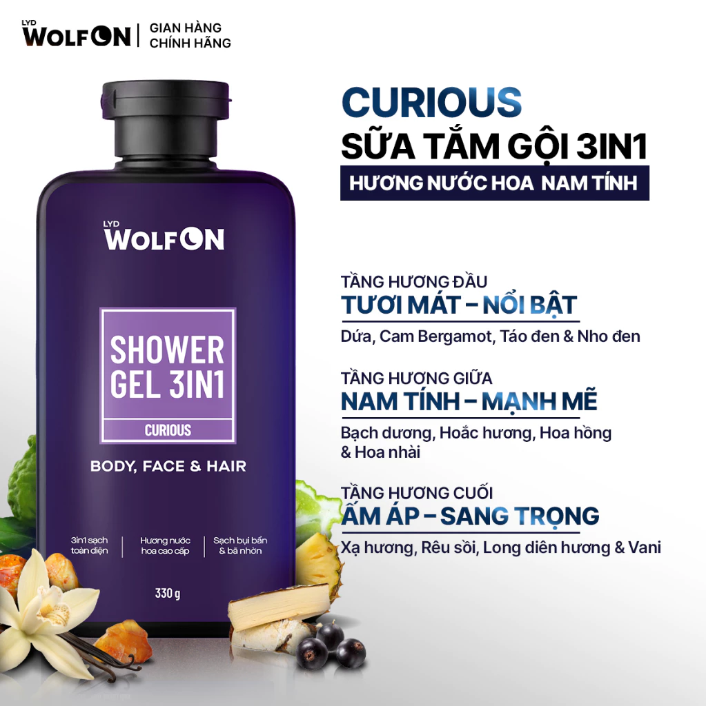[LIVE] Sữa Tắm Gội Nam 3in1 LYD Wolf On Curious 330g – Hương Nước Hoa Nam Tính, hỗ trợ làm sạch, khử mùi