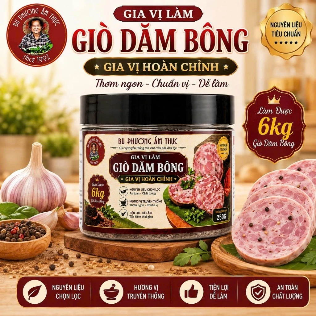 Hộp Gia Vị Làm Giò Dăm Bông 250G (Dùng Cho 6kg Giò) - Thương Hiệu Bu Phương Ẩm Thực (Chuẩn vị)