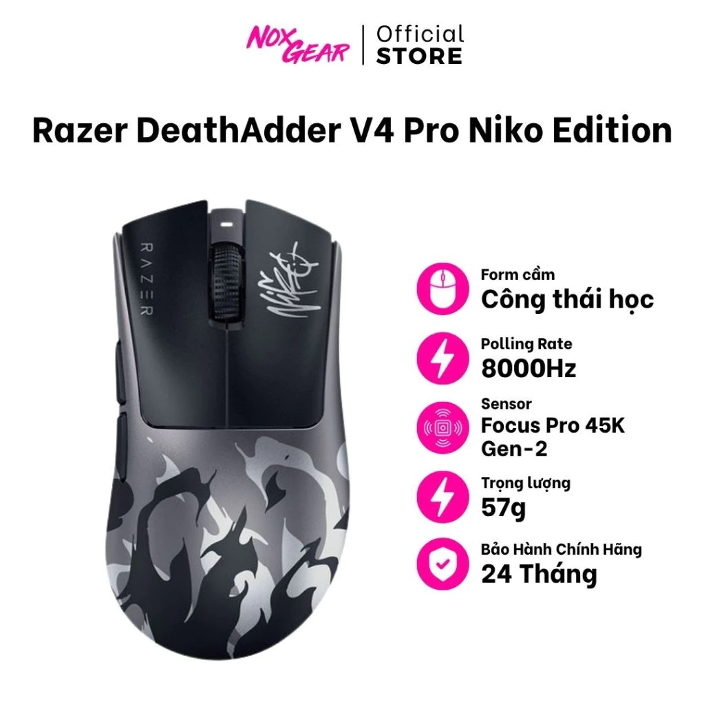 Chuột Gaming Razer DeathAdder V4 Pro Niko Edition | Siêu Nhẹ 57G | Bảo Hành 24TH