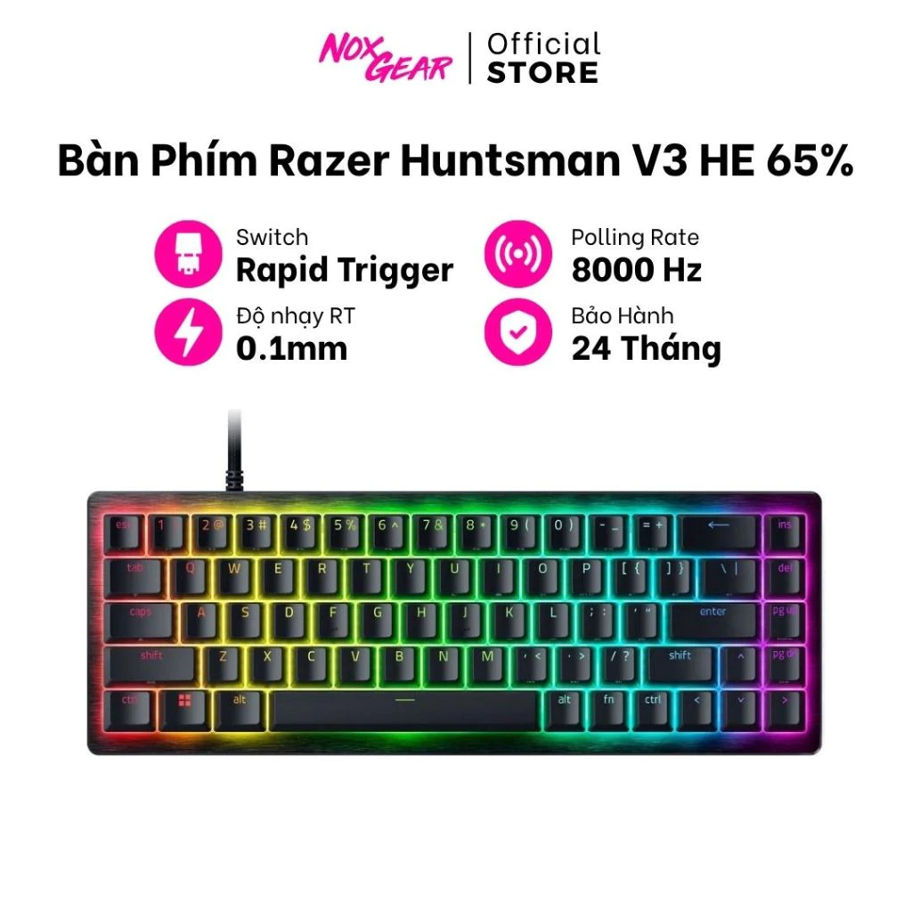 Bàn Phím Gaming Từ Tính Razer Huntsman V3 HE Magnetic Mini 65% 8KHz | Rapid Trigger | BH 2 Năm Chính Hãng