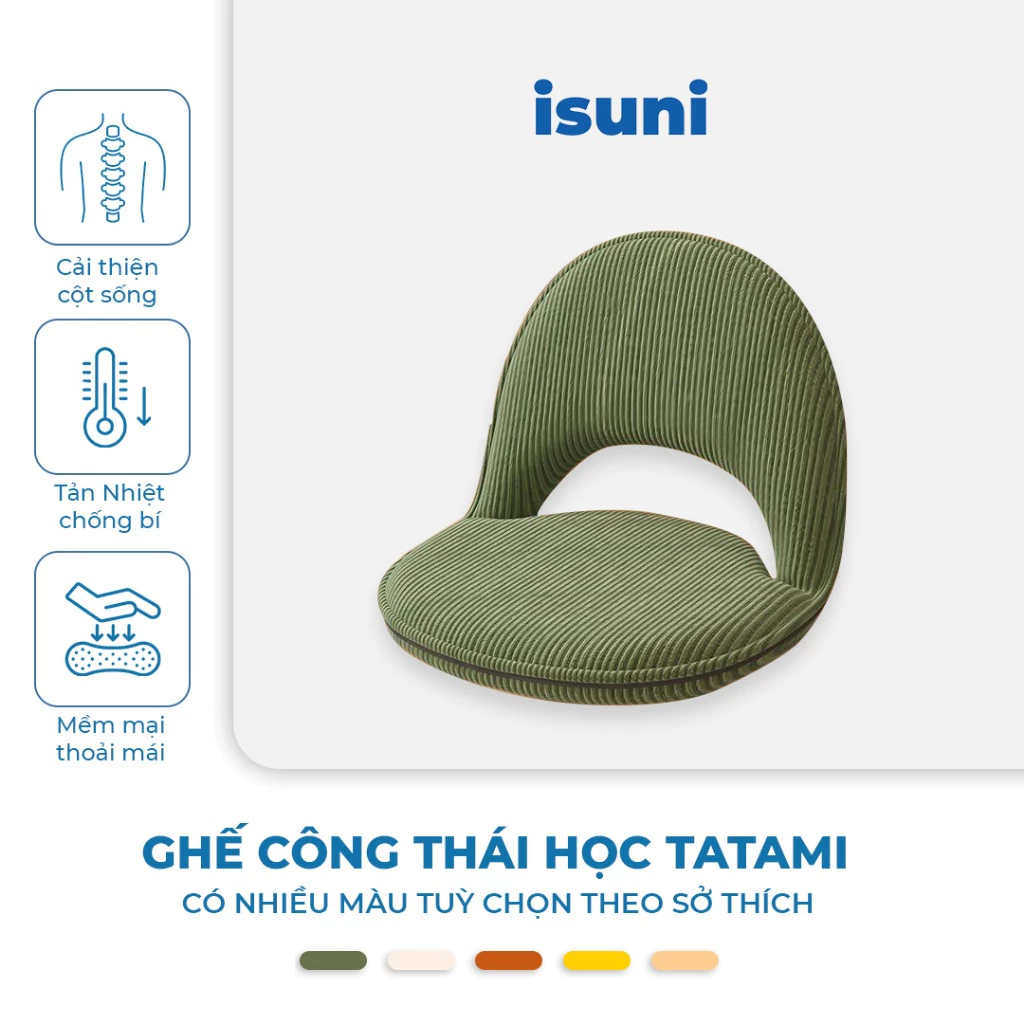 [GHẾ TATAMI] Ghế Ngồi Sàn ISUNI Tựa Lưng Gập Gọn Đệm Cao Su Đàn Hồi Vải Nhung Tăm, Điều Chỉnh 5 Nấc