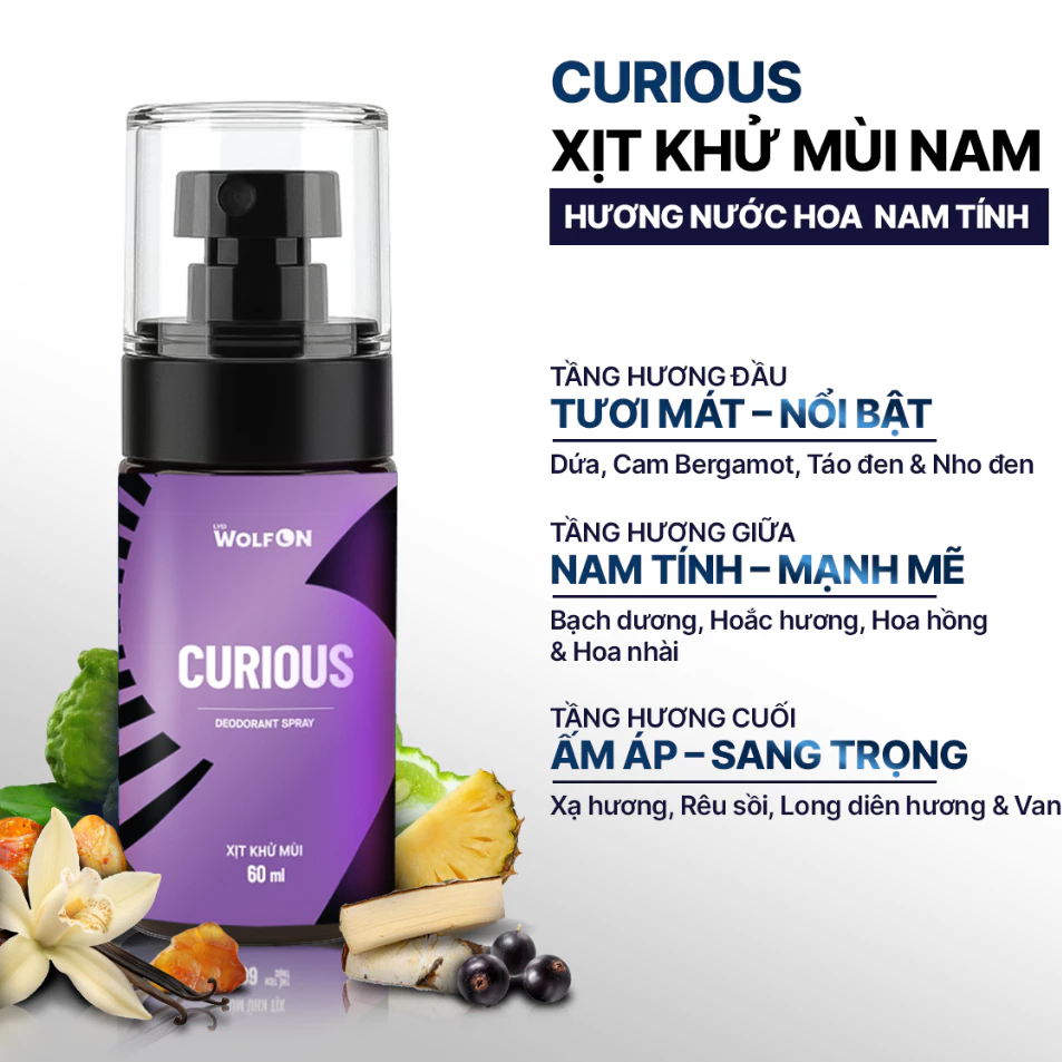 [LIVE] Body Mist Nam Xịt Toàn Thân LYD Wolf ON Curious 60ml Khử Mùi Cơ Thể Lưu Hương Nước Hoa Nam Khô Thoáng Cao Cấp