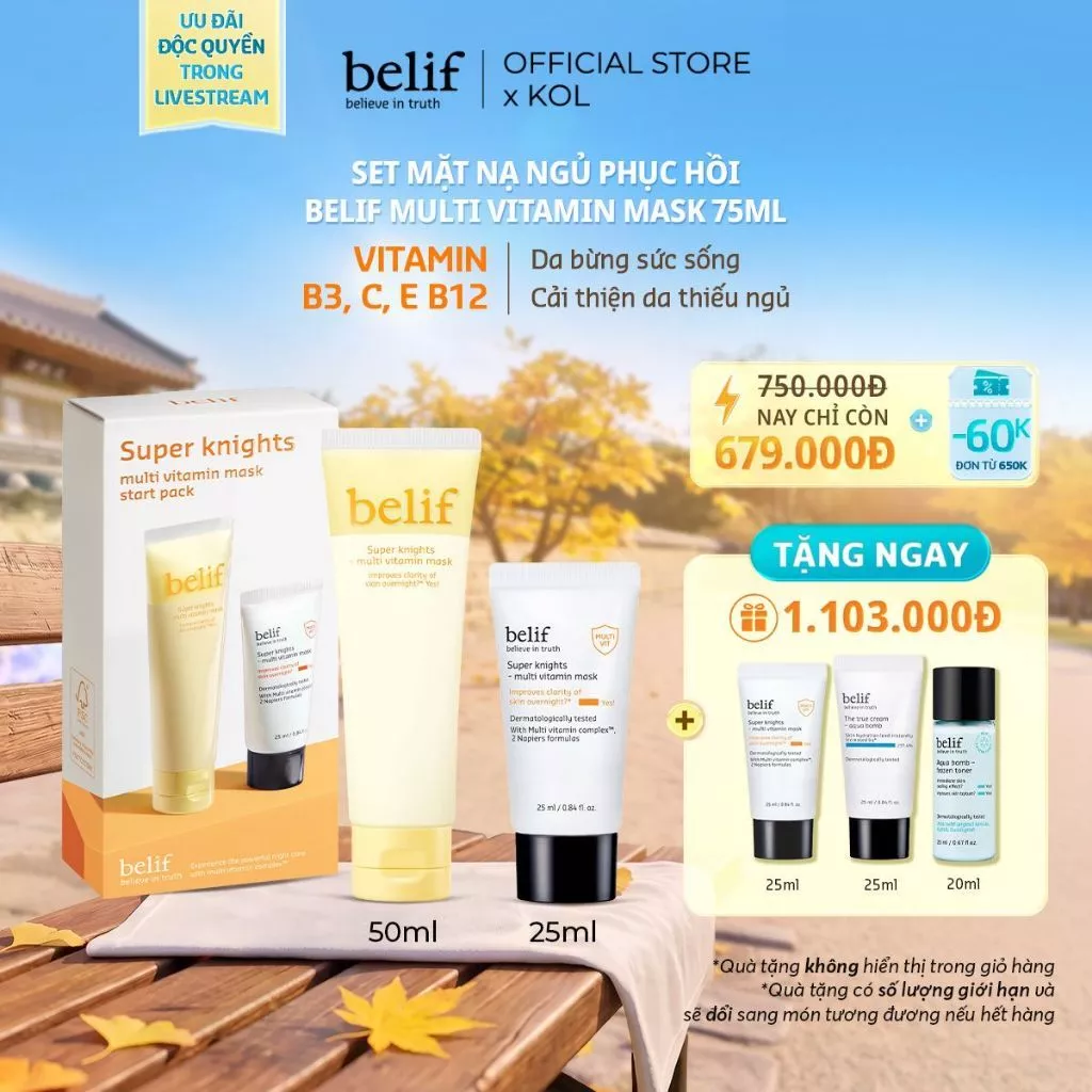 [KOL x belif Official] Set Mặt nạ ngủ phục hồi belif Multi Vitamin Mask 75ml