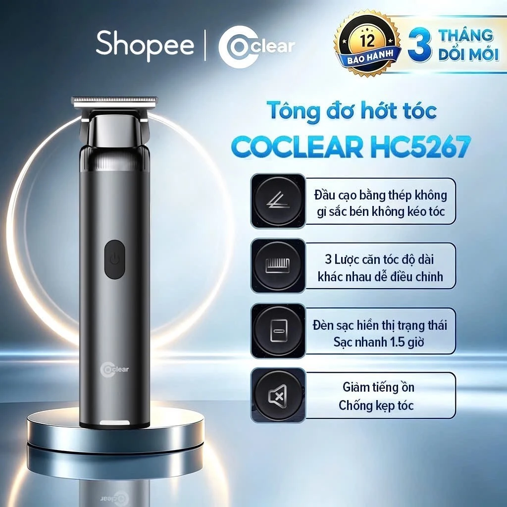 (NEW) Tông đơ cắt tóc COCLEAR HC5267 6800 vòng/phút, lưỡi thép không gỉ, thân hợp kim nhôm,chống kẹt tóc, BH 12 tháng