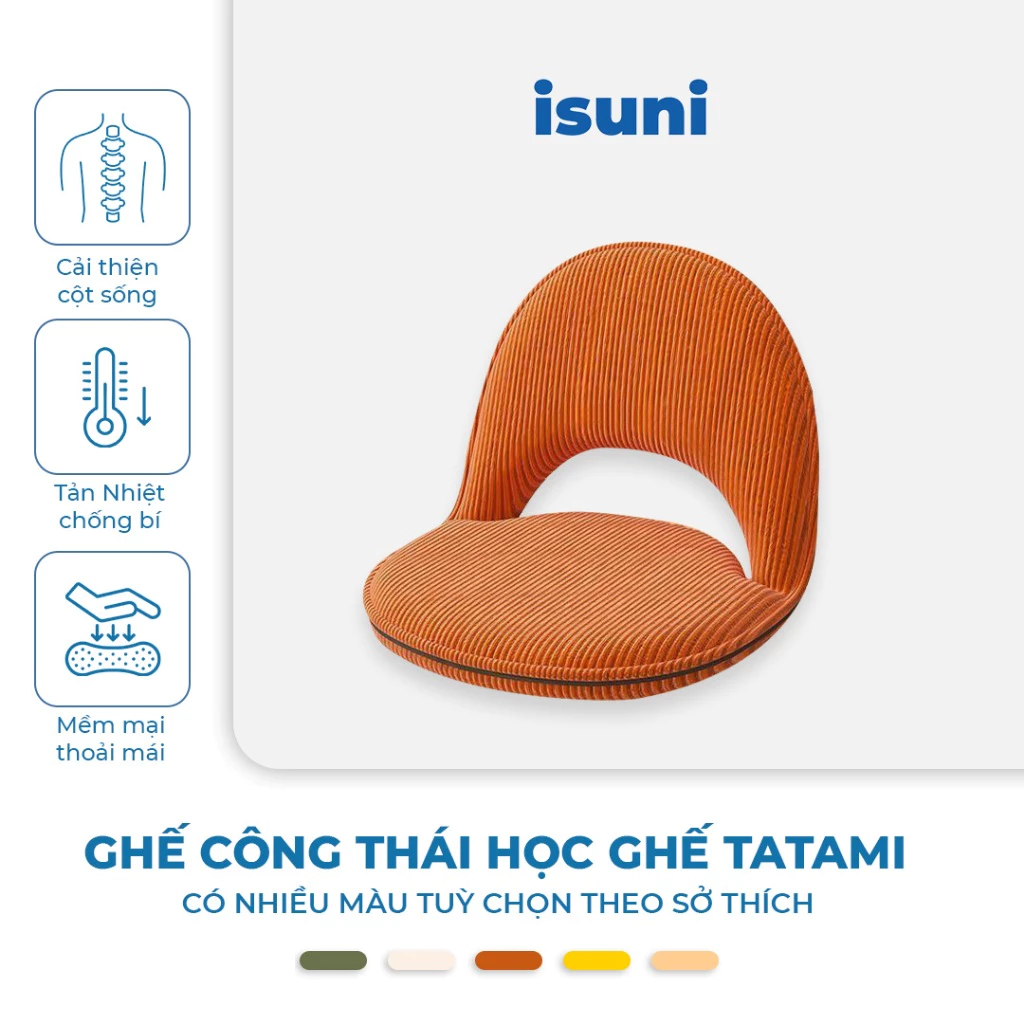 [BẢN TATAMI] Ghế Công Thái Học ISUNI Gập Gọn Ngồi Sàn - Tựa Lưng Điều Chỉnh 90°-180°, Vải Nhung Tăm