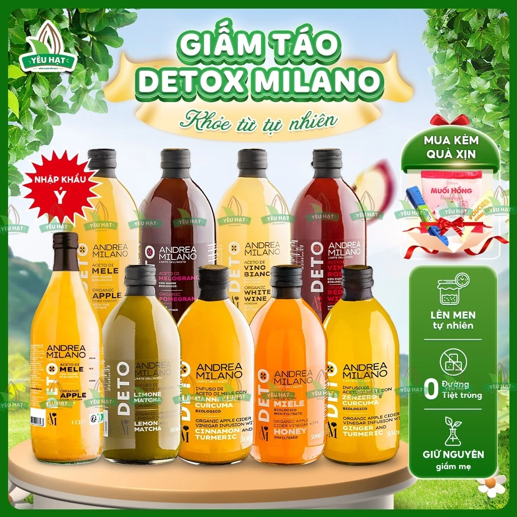 [+9 VỊ DETOX] Giấm Milano - Dấm Táo Ý Có Giấm Cái Giảm Cân Ăn Kiêng Thanh Lọc Đẹp Da (Yêu Hạt)