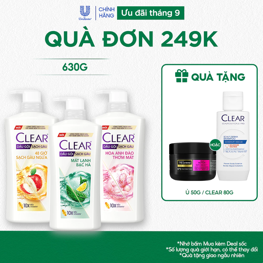 Dầu gội sạch gàu Clear đánh bay gàu & nhờn ngứa, sảng khoái cả ngày dài 630G