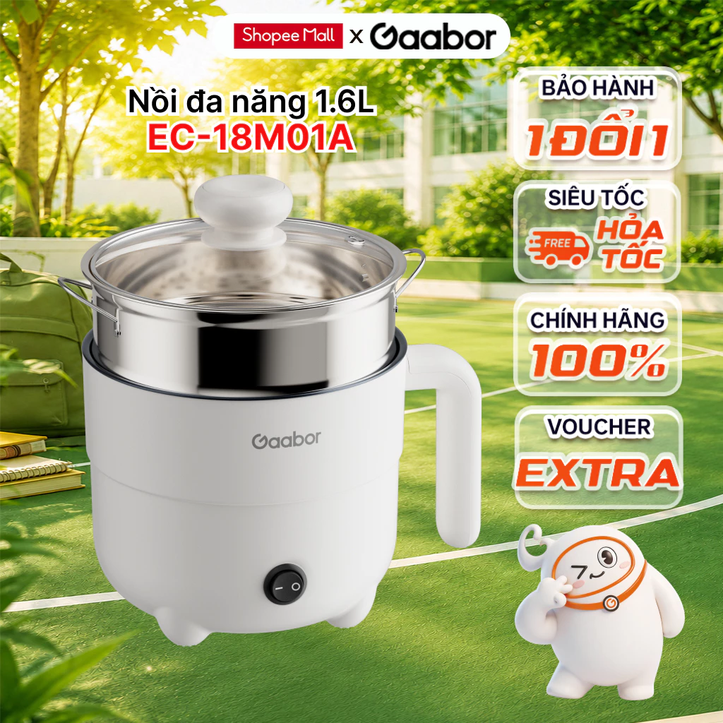 Gaabor Nồi lẩu điện đa năng EC-18M01A 1.6L chống dính 600W nấu mì nấu lẩu xửng hấp inox