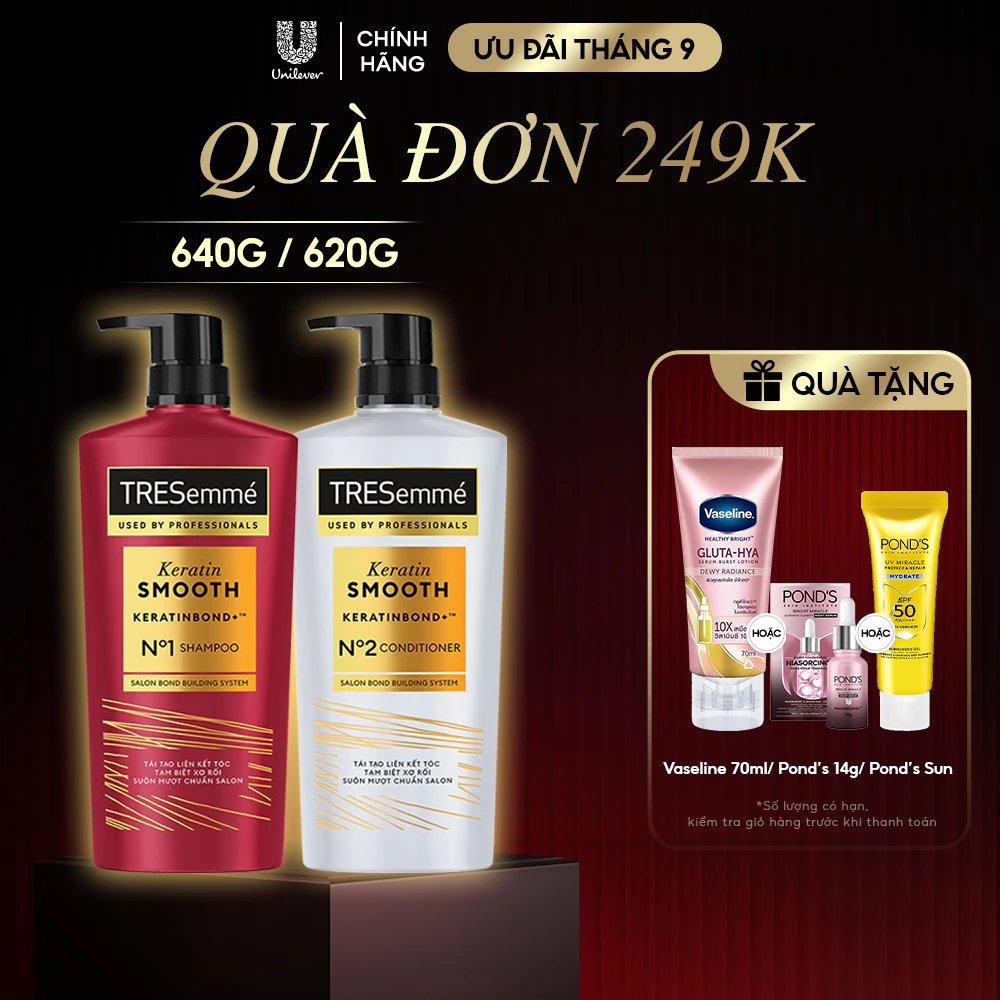 Dầu Gội/Dầu xả TRESemme Keratin Smooth/ Bond Repair/ Salon Detox Cho Tóc Vào Nếp, Giảm Gãy Rụng, Detox Sạchsâu 640g/620g