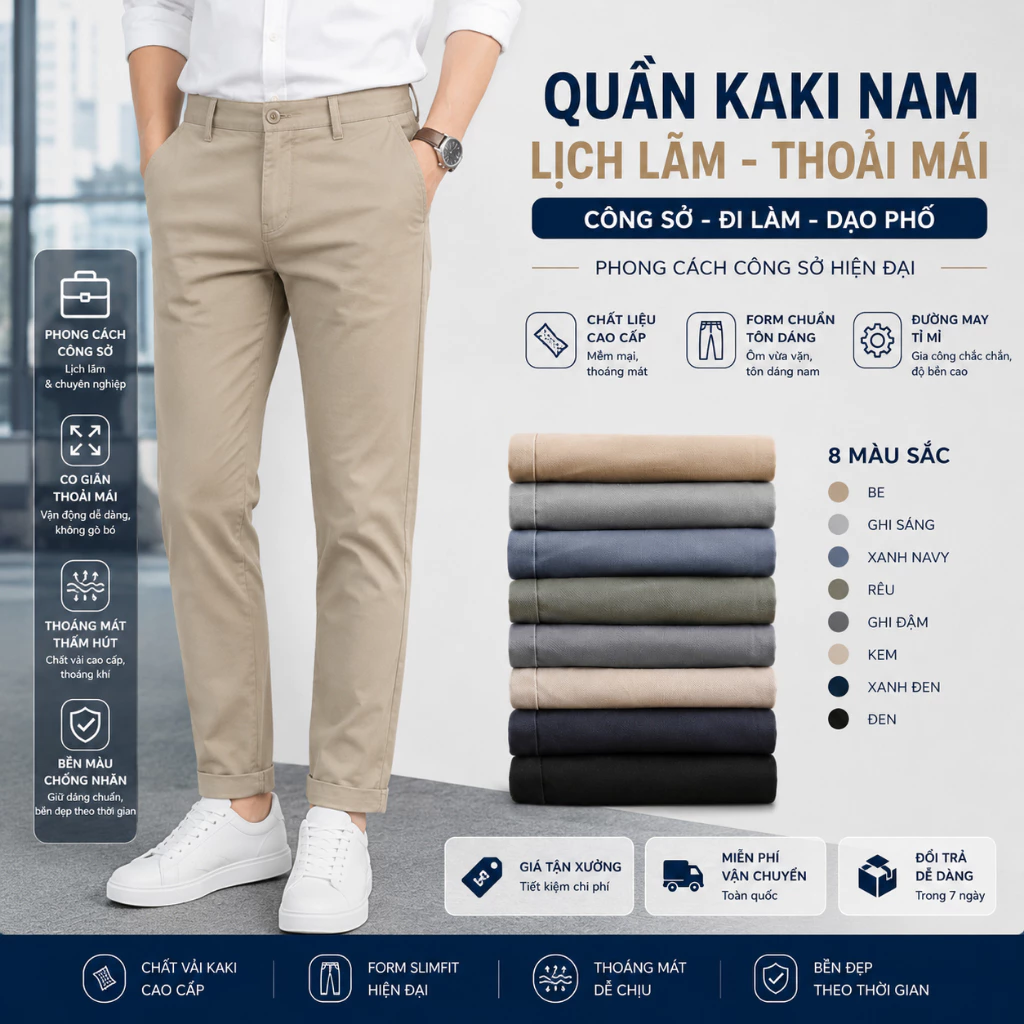 Quần Dài Kaki Nam GEN ALPHA Co Giãn Cao Cấp, Quần Dài Nam Trơn Form Slim Fit Mặc Đi Làm Đi Chơi GEN241