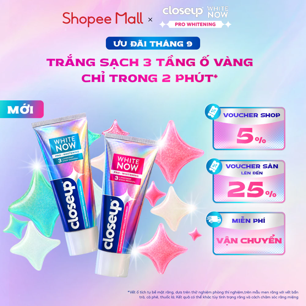 Kem Đánh Trắng Răng Closeup White Now Pro Whitening Peroxide Sạch 3 Tầng Vết Ố 85G
