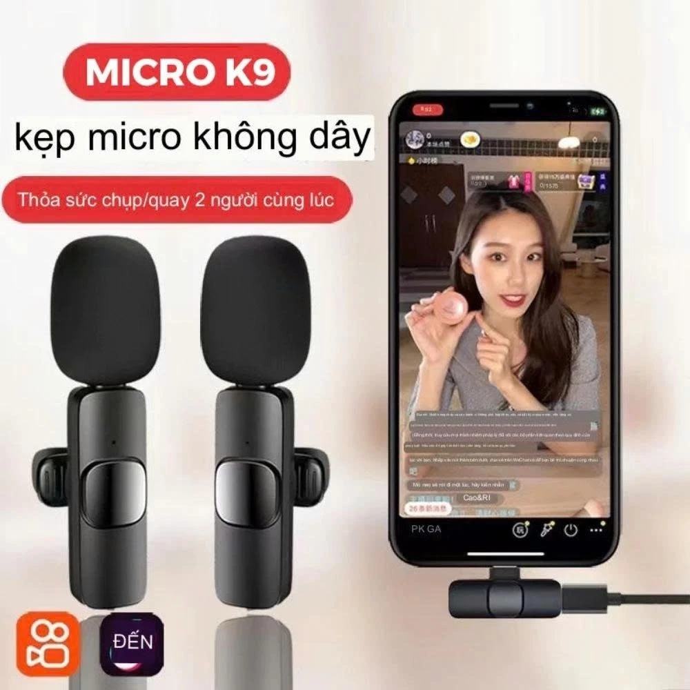 Micro Thu Âm Không Dây Cài Áo 2 Mic Lọc Ồn Tốt, Mic Thu Âm Cho Điện Thoại Quay Video TikTok, Vlog, Livestream