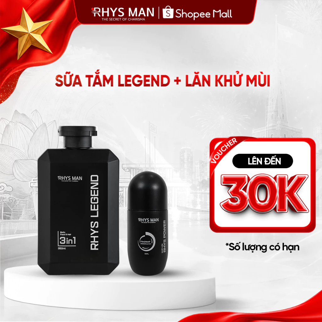 Combo Sữa tắm gội nam 3in1 350ml & Lăn khử mùi 50ml Rhys Man