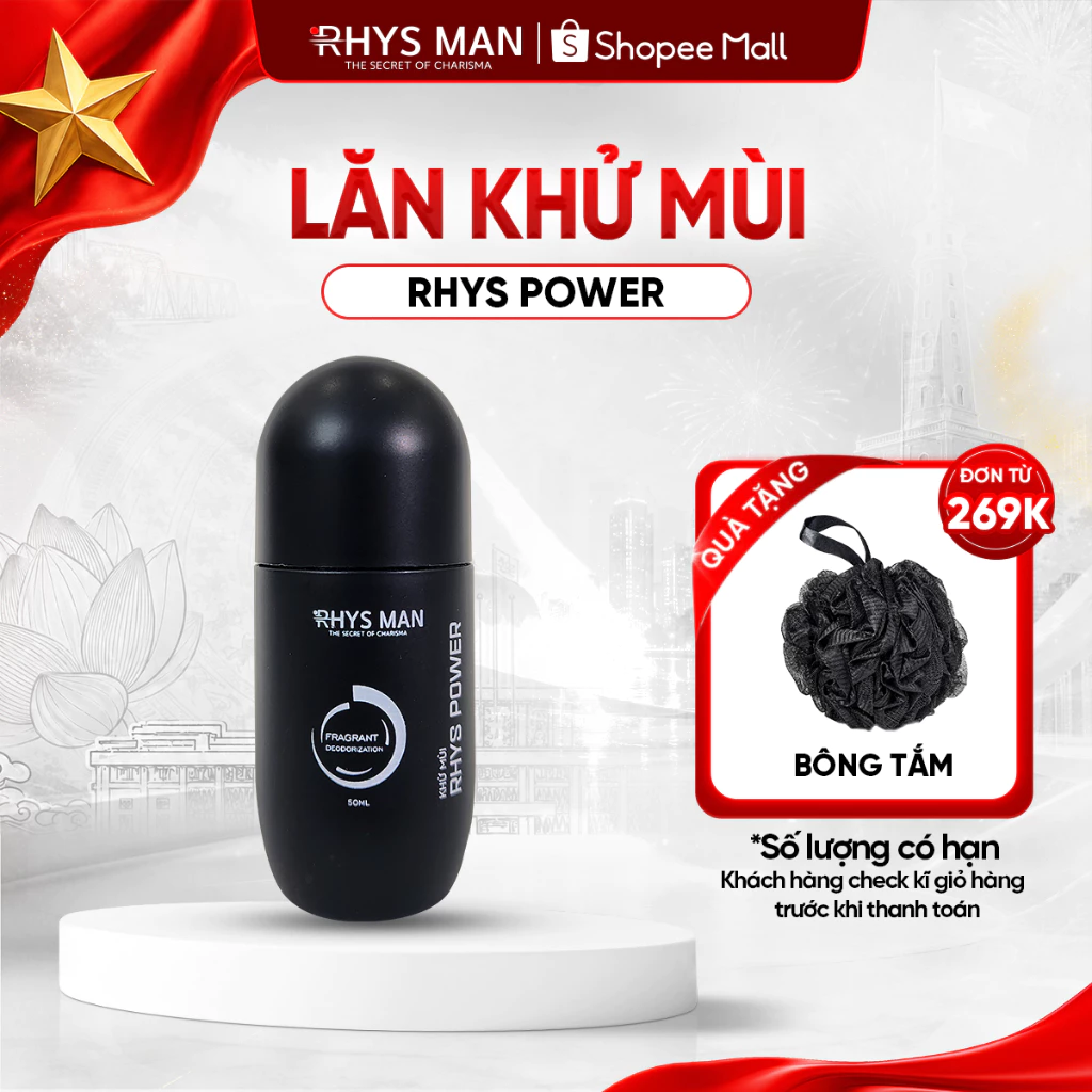 Lăn khử mùi Rhys Man khử mùi kiểm soát mồ hôi Rhys Power 50ml