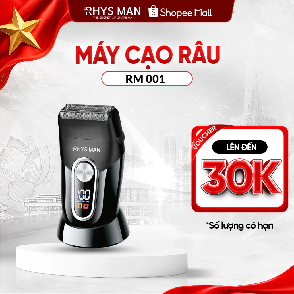 Máy cạo râu Rhys Man RM001 chống nước IPX4, thiết kế công thái học, công suất 5W mạnh mẽ