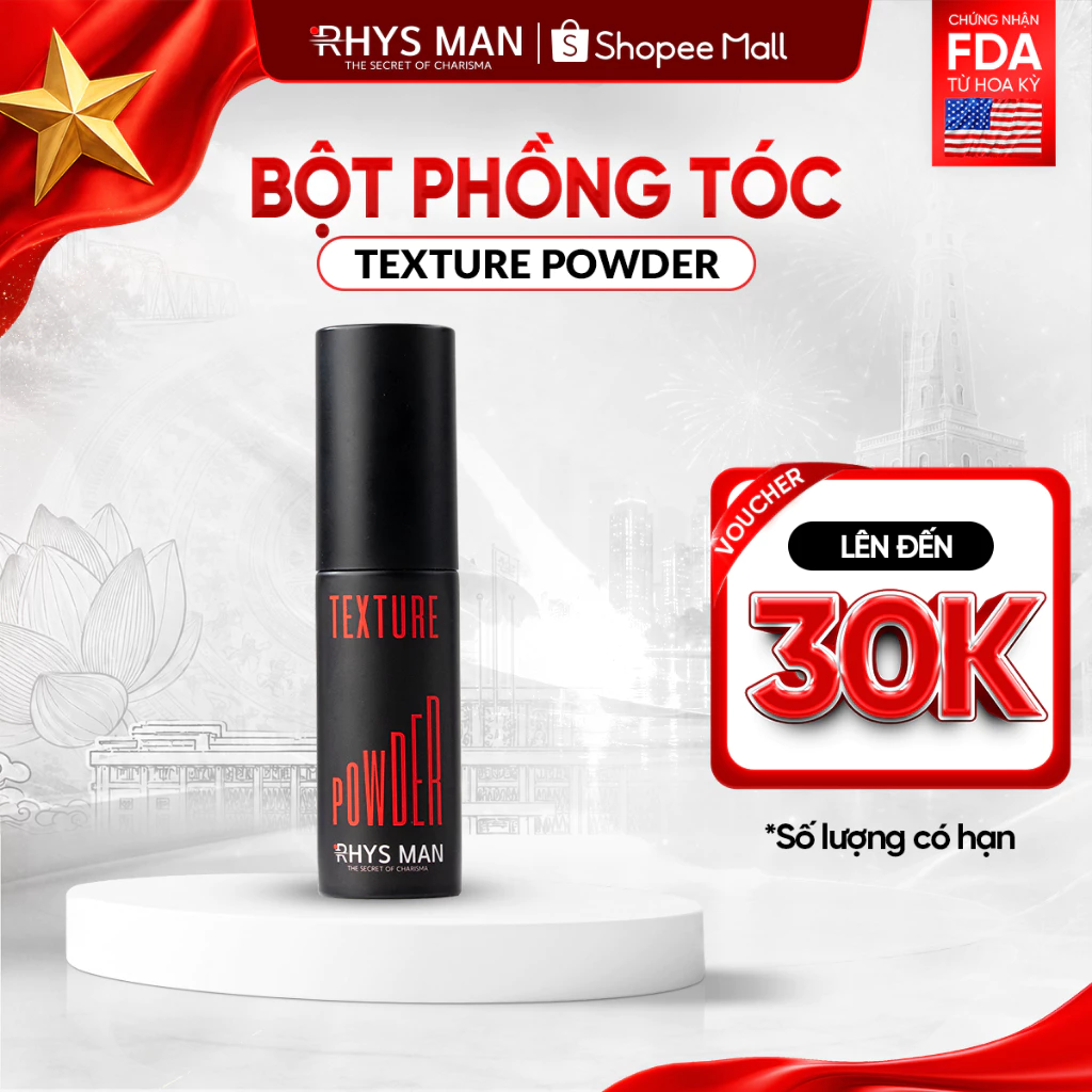 Bột phồng tóc nam Rhys Man Texture Powder 7g, tạo độ phồng tự nhiên