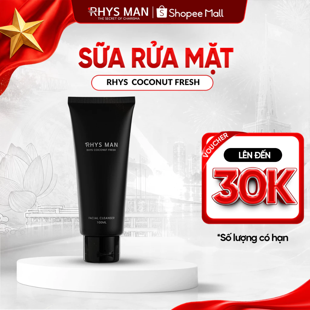 Sữa rửa mặt nam Rhys Man hương dừa thơm mát Rhys Coconut Fresh 100ml