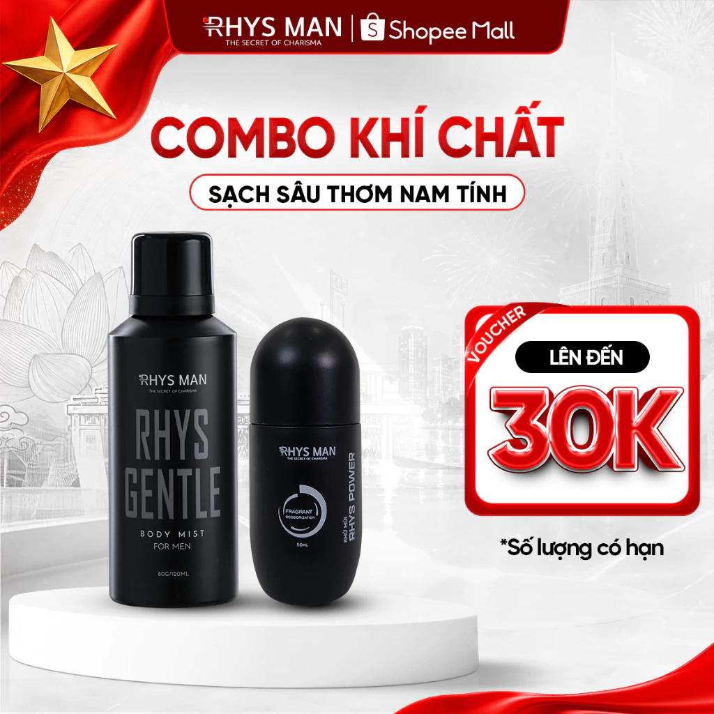 Combo Lăn khử mùi nam 50ml & Body mist nam 120ml Rhys Man - Combo Khí Chất