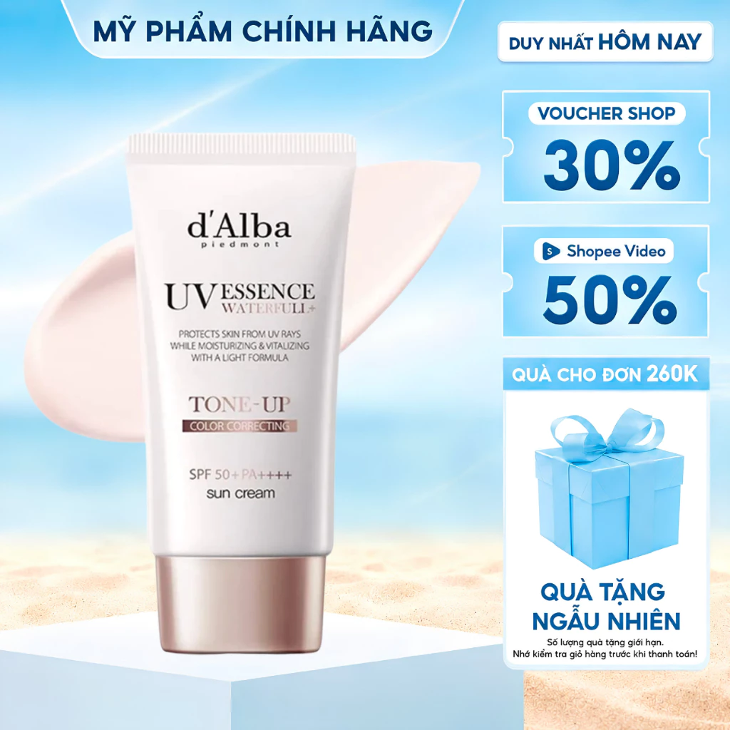 [d'Alba Official] Kem chống nắng nâng tone Hồng Waterfull Tone-up Sun Cream 50ml
