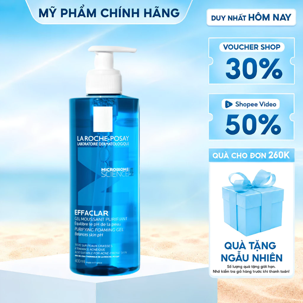 Gel Rửa Mặt La Roche-Posay Sạch Sâu Giảm Mụn Cho Da Dầu Mụn Nhạy Cảm Effaclar Foaming Gel 400ml