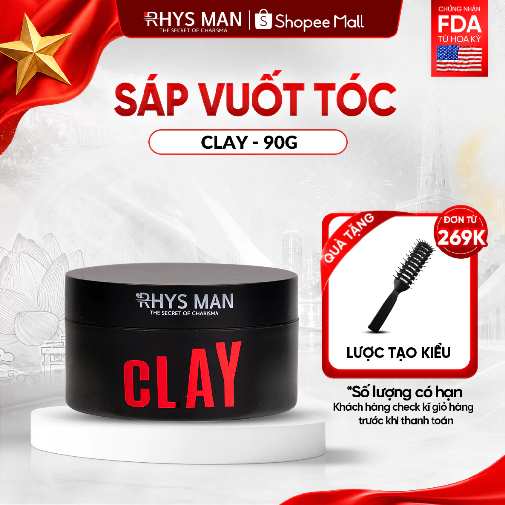Sáp vuốt tóc Rhys Man 3S Airy Texture Clay bản 90g tạo kiểu tự nhiên, kiểm soát dầu, giữ nếp
