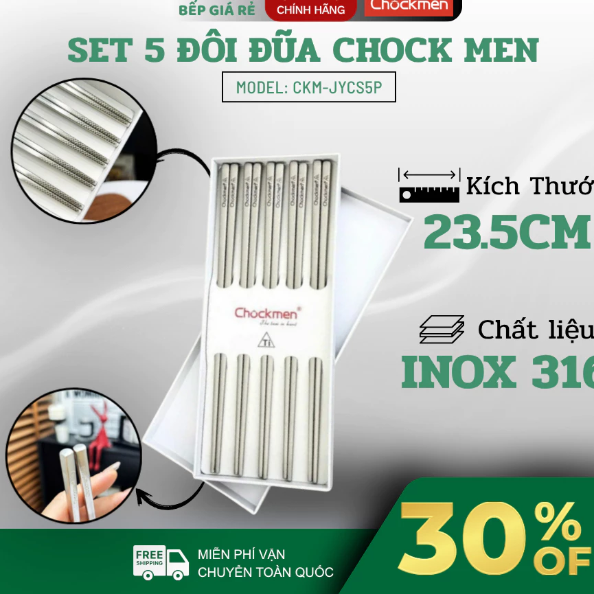 Hộp 5 Đôi Đũa CHOCKMEN C658 Chất Liệu Inox 316 Cao Cấp An Toàn Cho Sức Khỏe, Thiết Kế Thon Gọn - Haatz Online