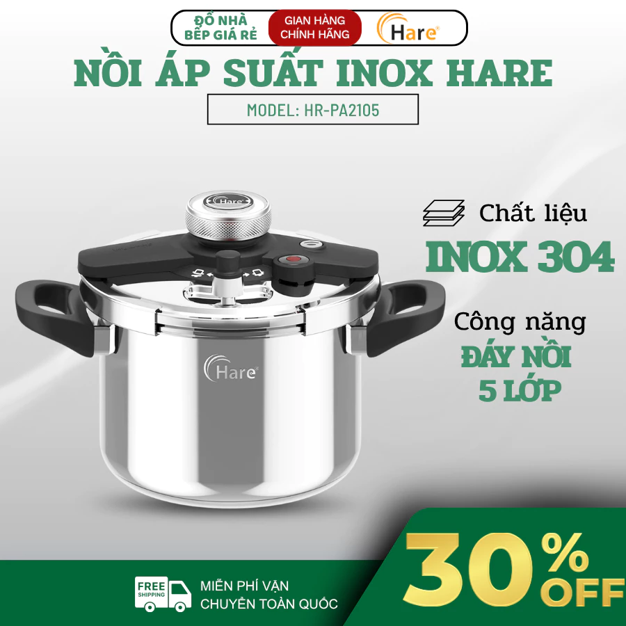 Nồi Áp Suất Inox Hare 5L 8L Chất Liệu Inox 304 Cao Cấp An Toàn, Chống Gỉ Sét Bền Bỉ Sử Dụng Lâu Dài - Haatz Online