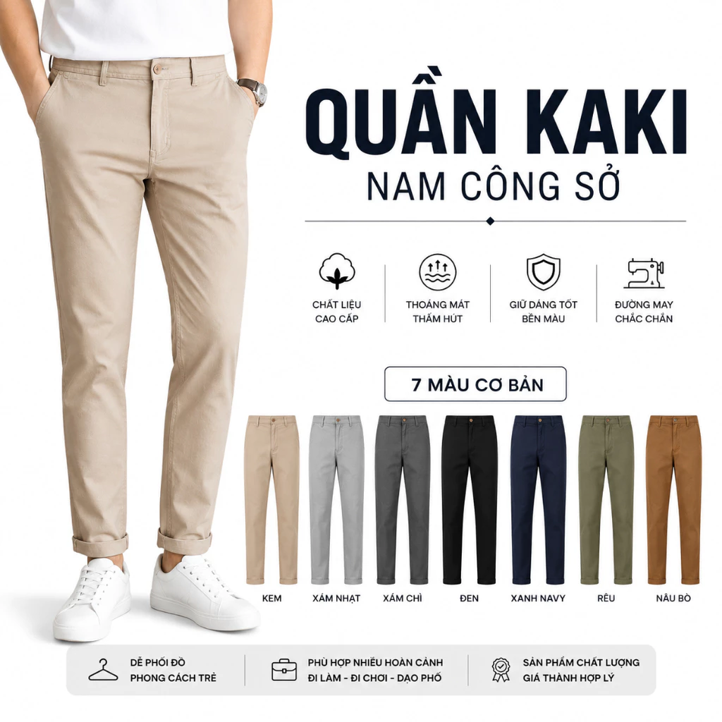 Quần Dài Kaki nam MISFIT co giản form Slim công sở, chất mềm, co giãn