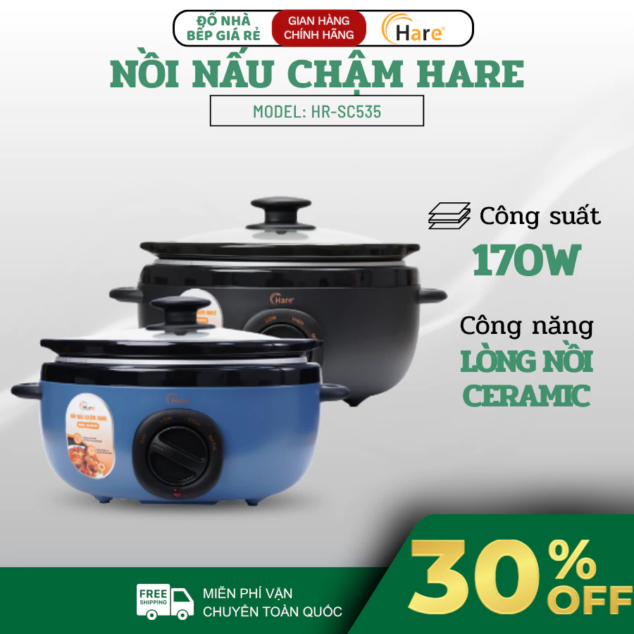 Nồi Nấu Chậm Hare HR-SC535 Lòng Nồi Gốm Sứ Công Suất 170W, Dung Tích 3.5L Phù Hợp Với Mọi Gia Đình - Haatz Online