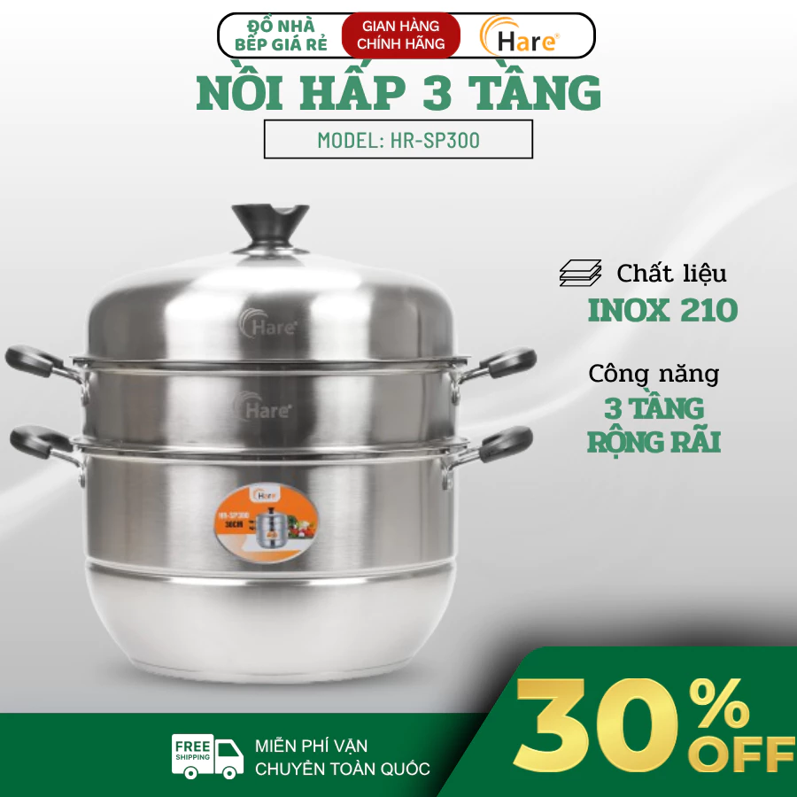 Bộ Nồi Hấp 3 Tầng Hare HR-SP300 Size 30cm Thiết Kế 3 Tầng Tiện Lợi, Hấp Được Nhiều Món Cùng Lúc - Haatz Online