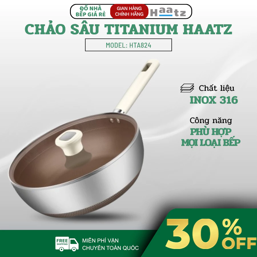 Chảo Sâu Lòng Titan Haatz Thiết Kế Hiện Đại Sang Trọng, Đa Dạng Kích Thước Chiên Xào Tiện Lợi - Haatz Online