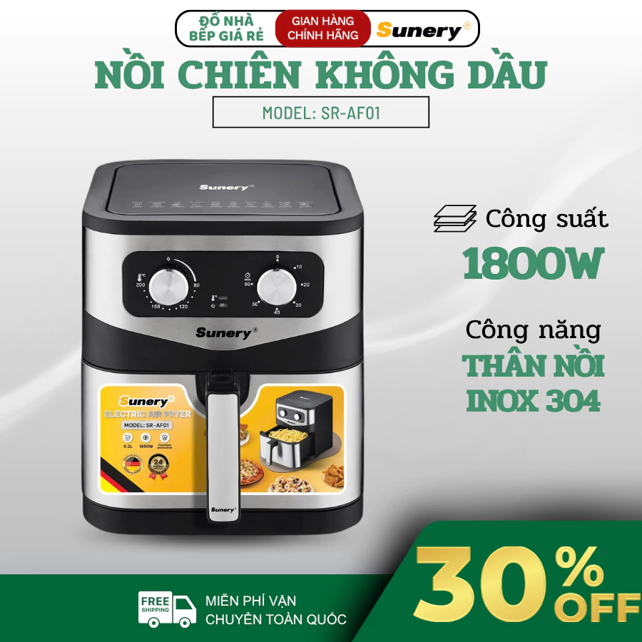 Nồi Chiên Không Dầu Sunery SR-AF01 Công Suất 1800W Dễ Sử Dụng, Giảm 80% Dầu Mỡ Tốt Cho Sức Khỏe - Haatz Online