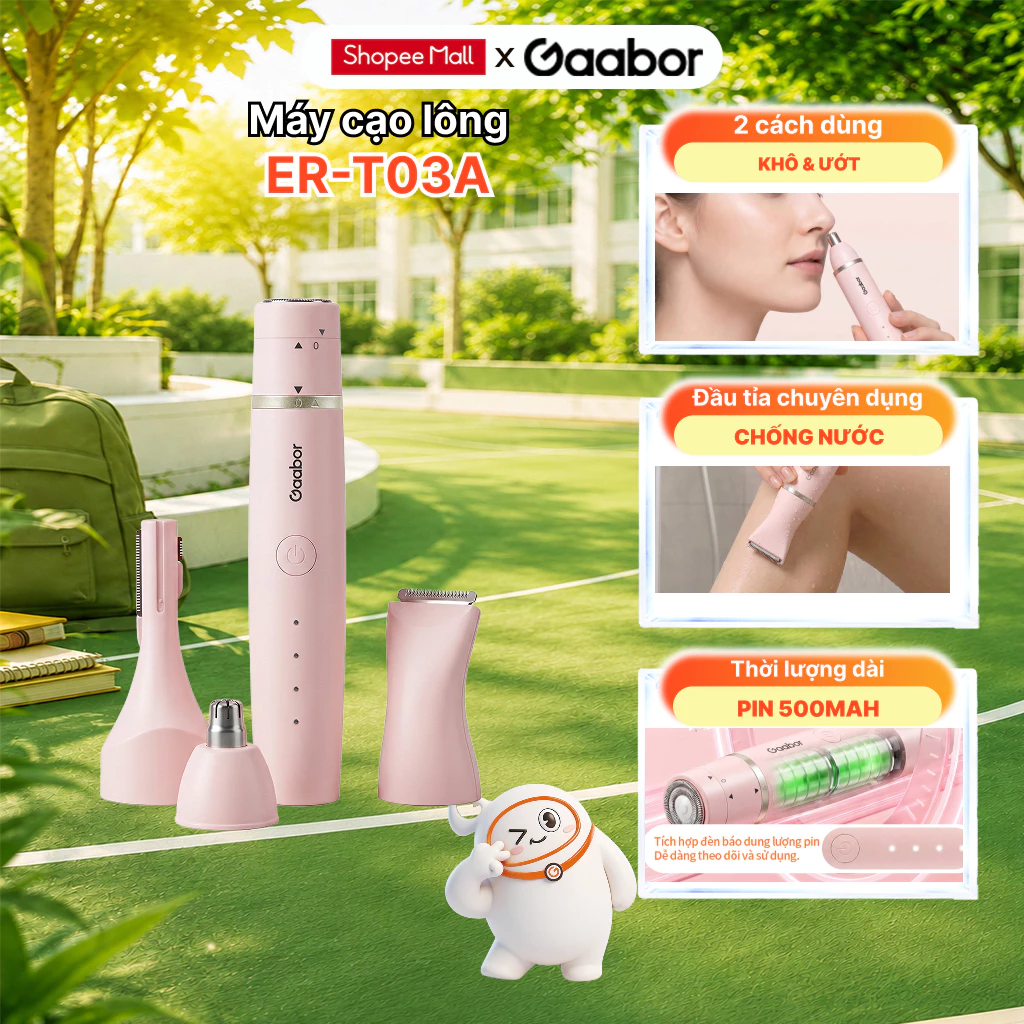 Máy cạo lông Gaabor ER-T03A 4 đầu đa năng cạo tỉa lông toàn thân lông mày lông mép lông mũi
