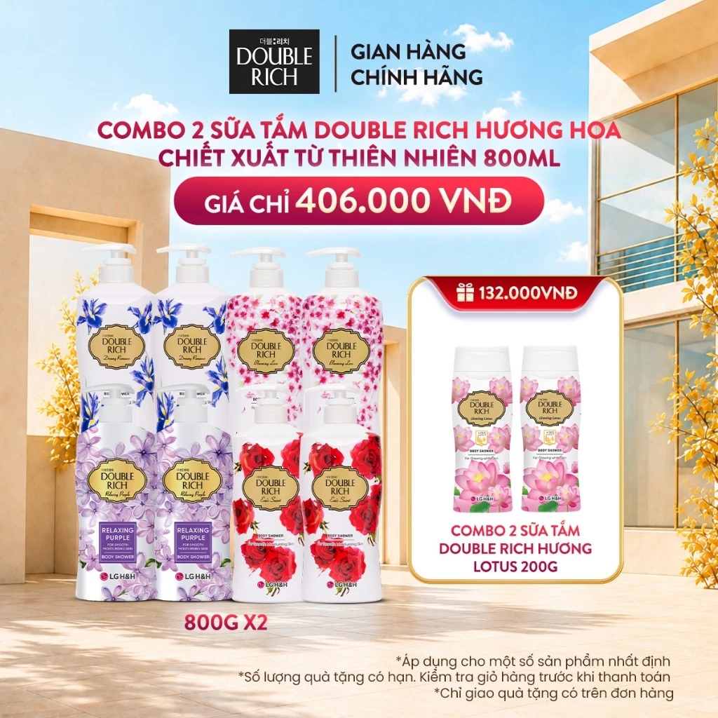 [CHÍNH HÃNG ĐỘC QUYỀN TRÊN LIVESTREAM] Combo 2 Sữa tắm Double Rich Hương hoa chiết xuất từ thiên nhiên 800ml