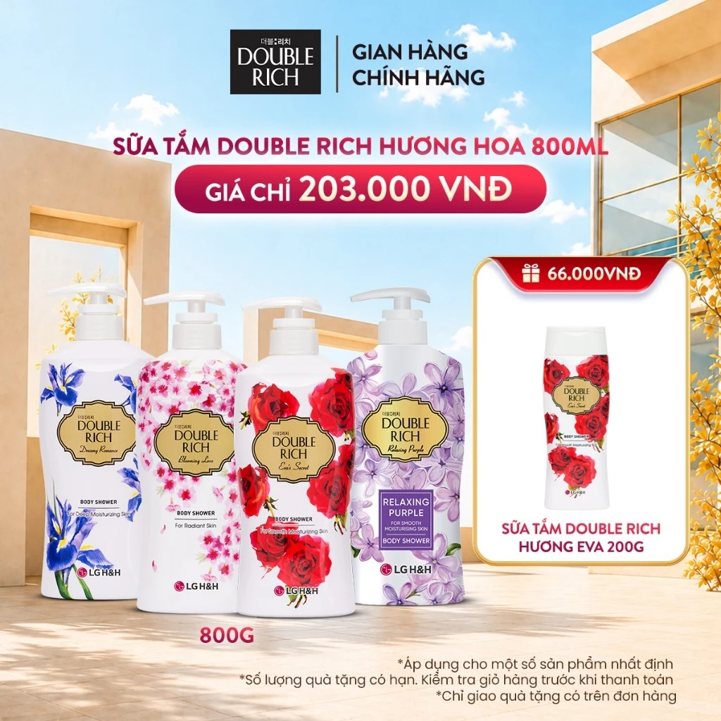 [CHÍNH HÃNG ĐỘC QUYỀN TRÊN LIVESTREAM] Sữa tắm Double Rich Hương hoa dưỡng ẩm da mịn màng 800ml lưu hương dịu nhẹ