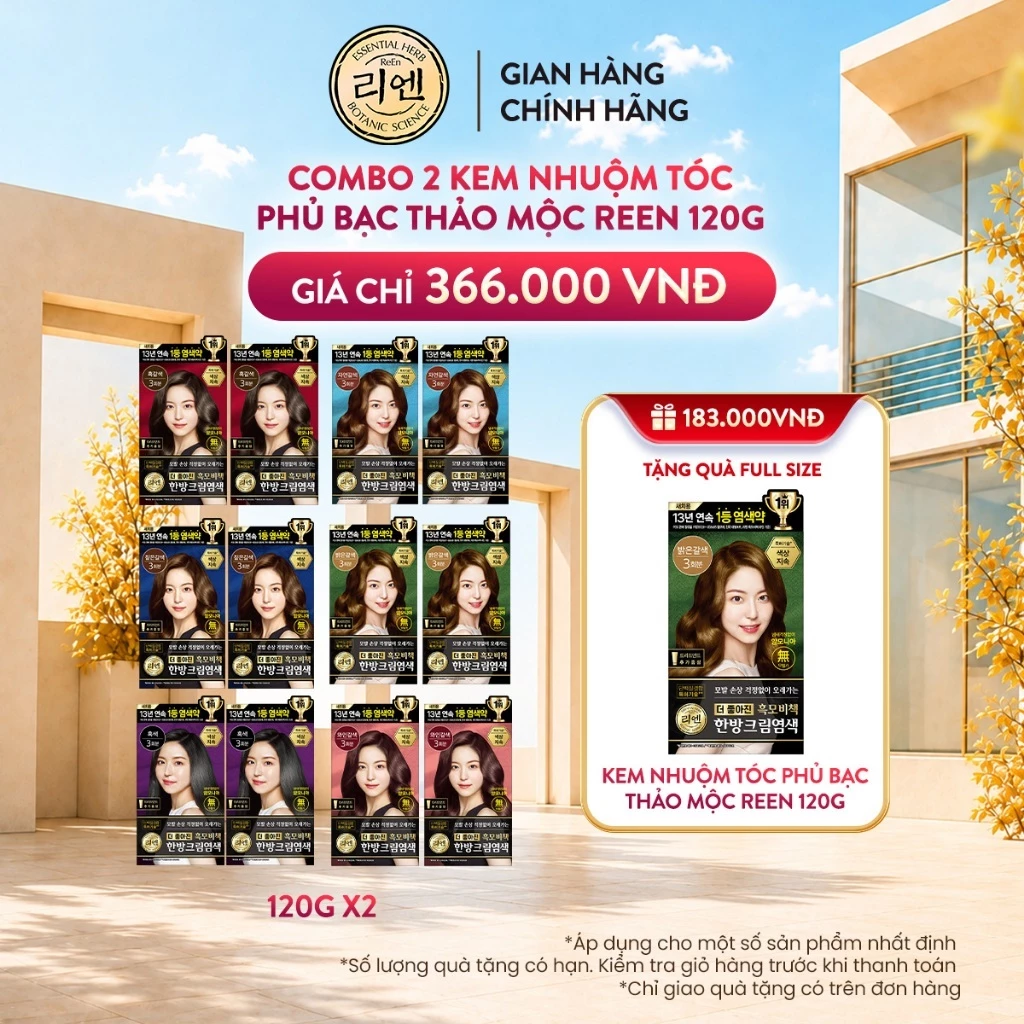 [CHÍNH HÃNG ĐỘC QUYỀN TRÊN LIVESTREAM] Combo 2 Kem nhuộm tóc phủ bạc thảo mộc Reen Heaukmobicheak Oriental 120g
